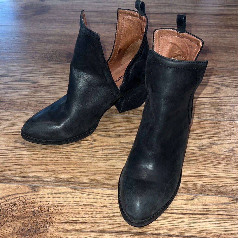 Jeffrey Campbell Black Leather V-Cut Ankle Boots